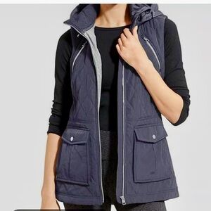 Athleta Quilted Vest Jacket Zip Dressy Navy Blue Women‎ XXS Hiking No Hood EUC